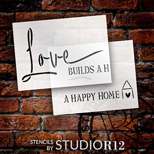 אהבה בונה סטנסיל בית שמח מאת Studior12 | ציטוטים חיוביים | מלאכה DIY DIY JUMBO DEPORE | צבע שלטי